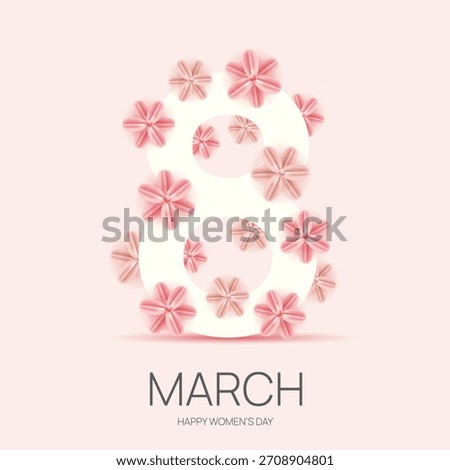 March 8. Women's Day. Background with number 8 and flowers. Greeting card, poster, invitation.