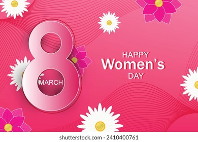 Celebración del 8 de marzo del Día de la Mujer con elementos florales y número ocho