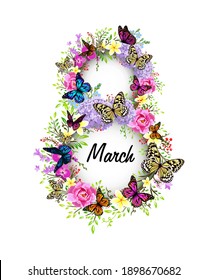 March 8. Women's Day. Postcard. Vector illustration