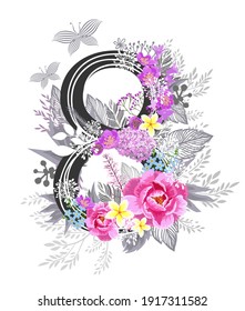 March 8. Women's Day. Postcard. Vector illustration