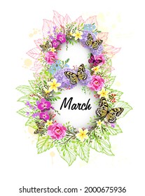 March 8. Women's Day. Postcard. Vector illustration