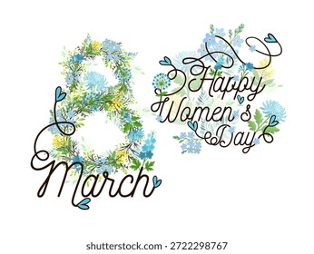 8 de marzo. Postal del Día de la Mujer. Ilustración vectorial.
