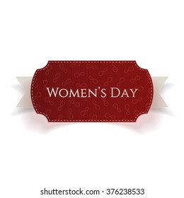 March 8 Womens Day red realistic Card on Ribbon