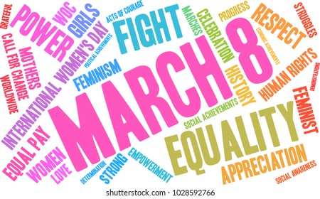 March 8 word cloud on a white background. 