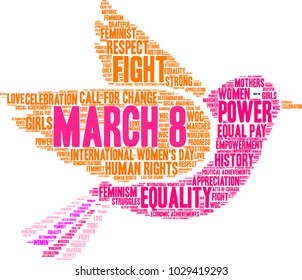 March 8 word cloud on a white background. 