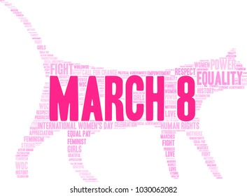 March 8 word cloud on a white background. 