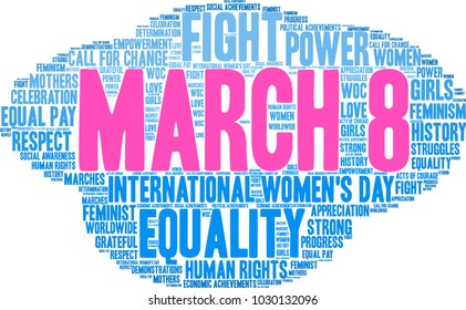 March 8 word cloud on a white background. 