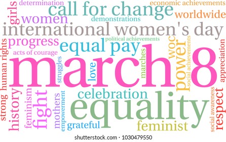 March 8 word cloud on a white background. 