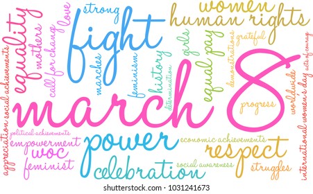 March 8 word cloud on a white background. 