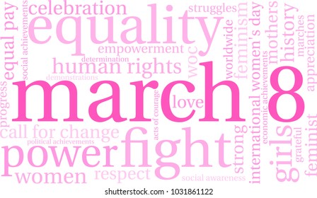 March 8 word cloud on a white background. 