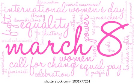 March 8 word cloud on a white background. 