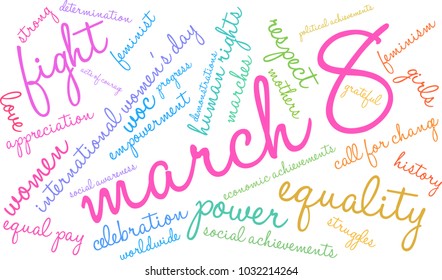 March 8 word cloud on a white background. 