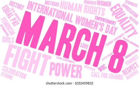 March 8 word cloud on a white background. 