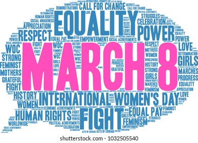 March 8 word cloud on a white background. 