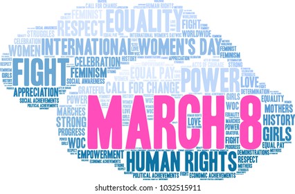 March 8 word cloud on a white background. 