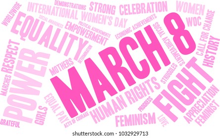 March 8 word cloud on a white background. 