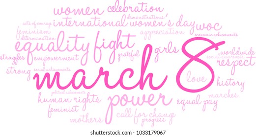 March 8 word cloud on a white background. 