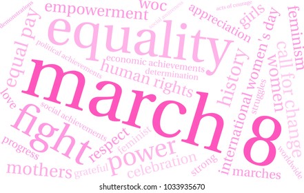 March 8 word cloud on a white background. 