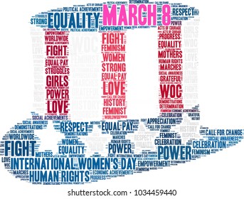 March 8 word cloud on a white background. 