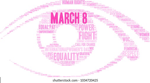 March 8 word cloud on a white background. 