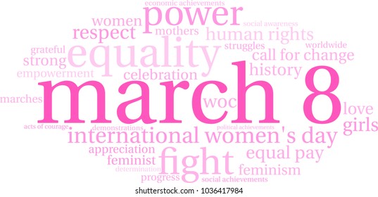 March 8 word cloud on a white background. 