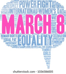 March 8 word cloud on a white background. 