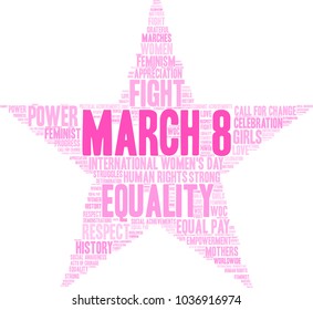 March 8 word cloud on a white background. 