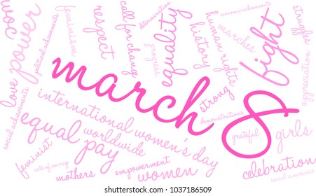 March 8 word cloud on a white background. 