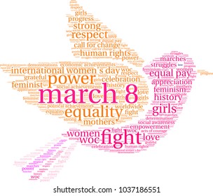 March 8 word cloud on a white background. 