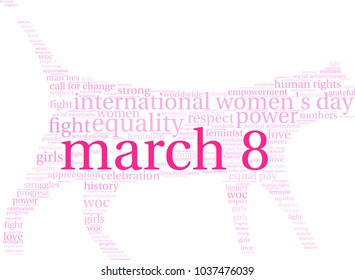 March 8 word cloud on a white background. 