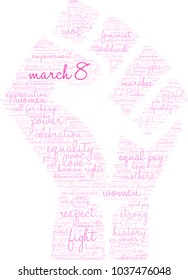 March 8 word cloud on a white background. 