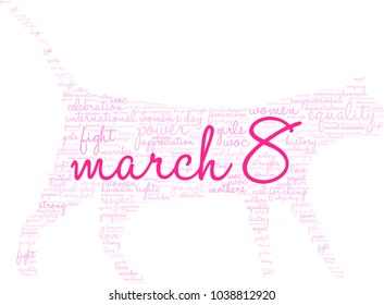 March 8 word cloud on a white background. 