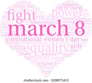 March 8 word cloud on a white background. 