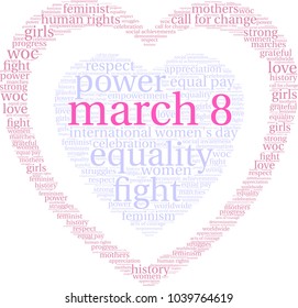 March 8 word cloud on a white background. 