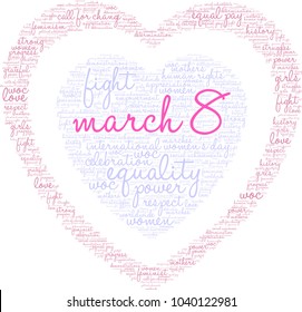 March 8 word cloud on a white background. 