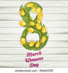 March 8 and yellow tulips. EPS 10 vector file included