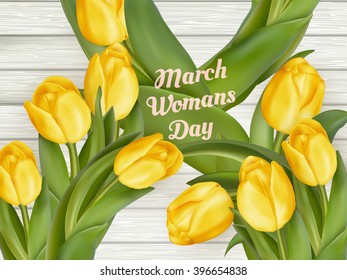 March 8 and yellow tulips. EPS 10 vector file included