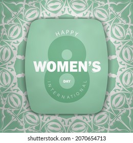 Folleto del 8 de marzo en color menta con lujoso patrón blanco
