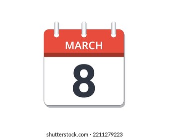 March, 8th calendar icon vector. Concept of schedule, business and tasks
