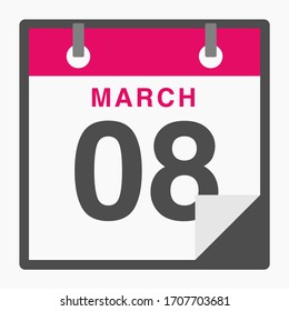 March 8th Flat icon calendar isolated on white background. Vector illustration