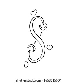 March 8th with hearts and moons black line sketch on white background. Vector doodle illustration. Hand drawn element for greeting cards, posters, stickers.