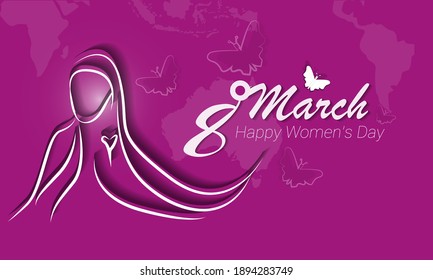 March 8th international happy womens day banner with hijab background
