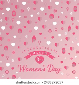 March 8th International Women's Day design with heart and love women sign pattern. illustration vector file for printing flyers, poster and web banners