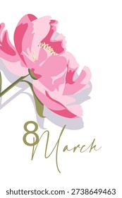 March 8th peony card, vector illustration