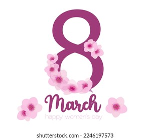 March 8th vector. Women's day illustration with cherry blossoms. 