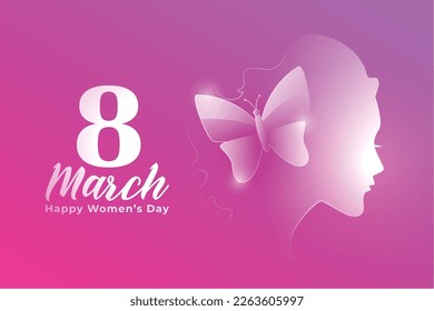 march 8th women's day lovely banner with butterfly and lady face vector