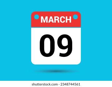 March 9 Calendar Date Flat Icon Day 9 Vector Illustration