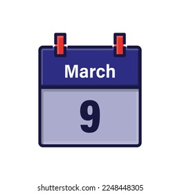 March 9, Calendar icon. Day, month. Meeting appointment time. Event schedule date. Flat vector illustration.