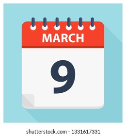 March 9 - Calendar Icon - Calendar design template - Business vector illustration.