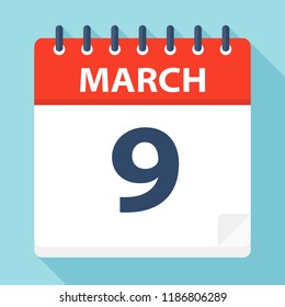 March 9 - Calendar Icon - Vector Illustration